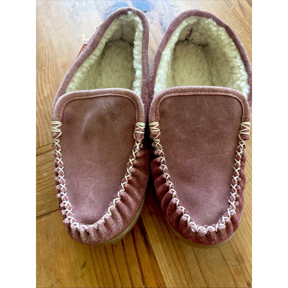 LL Bean Wicked Good Suede Lamb Shearling Lined Slippers Women's 8 Magenta